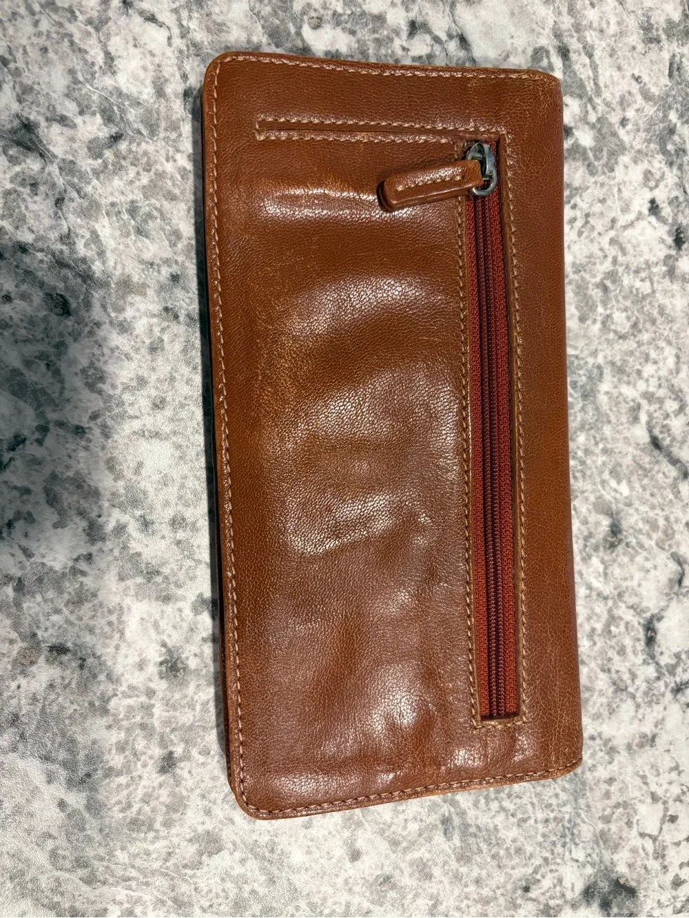 Tusk Bifold Caramel and Red Leather Wallet